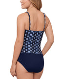 Swim Solutions Womens Printed Tummy-Control One Piece Swimsuit Shibori Blue 12