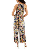 Studio by JPR Leg Scoop Neck Keyhole Self Tie Faux Wrap Cropped Jumpsuit Blue S