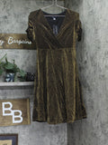 Tommy Hilfiger Ruched Velvet Puff Sleeve Fit Flare Dress Bronze / Black 4