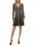 Taylor Womens Petite Metallic Fit Flare Sweater Dress 6750P Brown / Gold PM