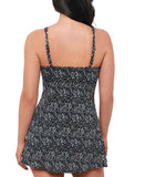 Swim Solutions Print Bow-Front One Piece Swimdress Swimsuit Black / White 12