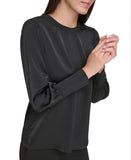 DKNY Womens Petite Ribbed-Trim Matte Satin Shirt Top XH3TT124