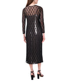 Cece Womens Metallic Lace-Over Long-Sleeve Midi Dress Black XS