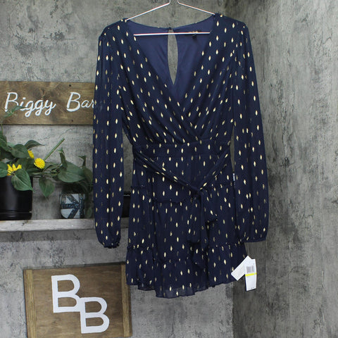 City Studios Juniors Foil-Print Jersey Fit Mini Dress Navy Blue / Gold M