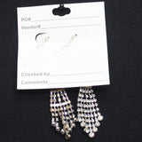 Cascading Chandelier Rhinestone Fringe Dangly Earrings Silver Gray / Clear 3.5"