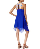 City Studios Juniors Embroidered Handkerchief-Hem Shift Dress 2XS Blue