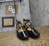 Sun + Stone Womens Cecillee Triple Strap Mary Jane Flats Black Patent 8M