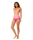 Anne Cole Drape Front Tankini Swim Top Tie Dye Foulard Pink Multi 32C/34B