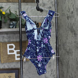 Cupshe Womens Floral Flutter Strap Standard One Piece Swimsuit Navy Blue S