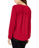 INC International Concepts Womens Long Sleeved Shirred Surplice Top Red S