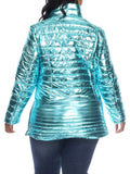 White Mark Womens Plus Size Metallic Puffer Coat PS8999M Mint Blue 1X