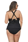 Becca Bandeau Tankini Swim Top with Tie-Back 6543557 Black 2X