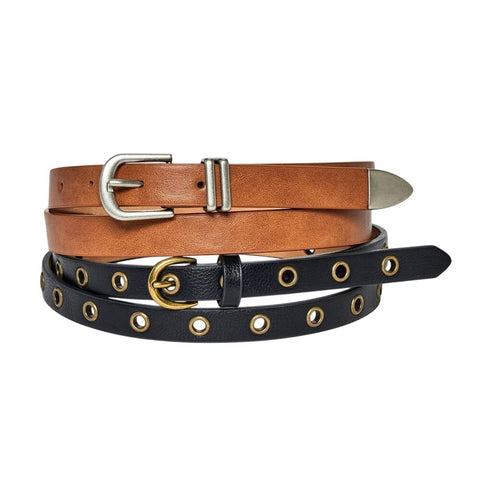 Universal Thread 2-Pack Faux Leather Grommet Buckle Belts Black / Brown S