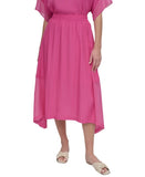 DKNY Womens Handkerchief Hem Mixed Media Maxi Skirt P4DN8X10 Vivid Pink L