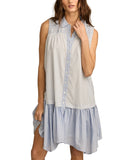 Lucky Brand Womens Breezy Cotton Sleeveless Shirt Dress 133380 Blue Stripe L