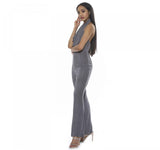 Alexia Admor Women's Leilani Draped Halter Neck Flared Jumpsuit Silver Gray XS