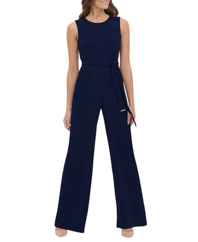 Tommy Hilfiger Womens Sleeveless Crepe Belted Front Tie Jumpsuit Sky Blue 8
