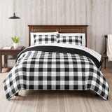 Serta Clean Alex Soft Modern Plaid 3 Piece Comforter Set Black / White King