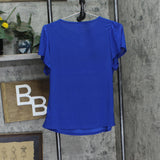 Ny Collection Petite Studded Short Flutter Sleeve Top Surf The Web Blue PM
