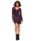 Siena Womens Metallic Side-Twist Long Sleeve Faux Wrap Mini Dress Purple Multi 8