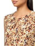 Kasper Printed Pleated Keyhole Knit Blouse Shirt Top Daffodil Yellow Multi PS