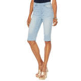 DG2 by Diane Gilman Womens Virtual Stretch Pull-On Bermuda Short Chambray Blue L