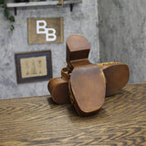 Steve Madden Suede Wooden Platform Block Heel Sandals KARS03S1 Cognac Brown 7M