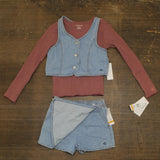 Calvin Klein Jeans Long Sleeve Top, Faux Skirt and Vest Set Brown / Blue 6X