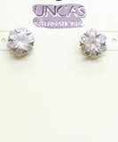 Layered Round-Cut Crystal Floral Stud Post Earrings Silver Gray / Clear