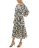 Taylor Womens Petite Floral-Print Ruffled-Hem Dress 4160P Ecru Black Multi 8P