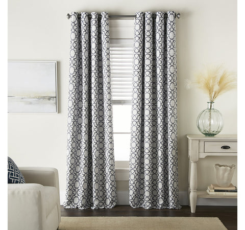 Max Blackout Campbell Geo Jacquard Grommet Single Curtain Panel Navy Blue 50x95