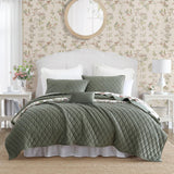 Laura Ashley Diamond 3-Piece Quilt Set USHSGT1264330 Dark Green Twin