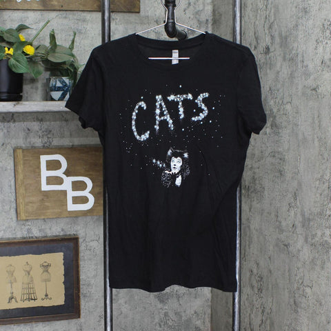 The Next Level Womens Cats Graphic Front & Back Graphic T-Shirt Tee Black XL