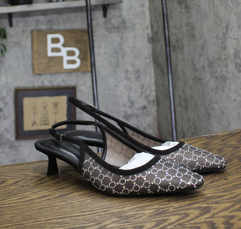 INC International Concepts Gemini Mid-Heel Slingback Pumps Black Bling Mesh 11M