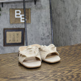 A New Day Womens Woven Short Block Heels Ruffle Brown 7M