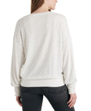 Lucky Brand Long Sleeve Scoop Neck Geo Cloud Jersey Smocking Top Cream Multi M