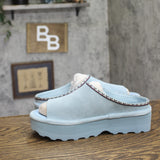 Bearpaw Open Toe Platform Suede Slip On Slide Sandals Tourmaline Blue 9M