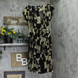 Donna Karan Womens Printed Velvet Extended Shoulder Burnout Dress Black 6