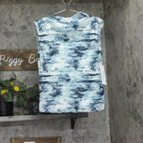 Calvin Klein Womens Petite Printed Pleated Sleeveless Top Positano Blue Multi PM