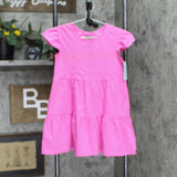Cat & Jack Girls Wash Knit Tiered Short Sleeve Dress PG4KM Bright Pink M