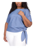 Michael Michael Kors Womens Plus Size Side-Tie Top WB94KUP9HH Cadet Wash Blue 1X