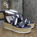 Bandolino Womens Major 3 Platform Sandals BNMAJOR3 New Luxe Navy Blue 7.5M