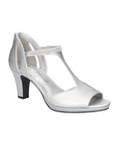 Easy Street Block Heel T-Strap Evening Dress Sandals Silver Satin Gray 7.5W