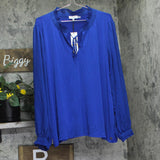 Calvin Klein Solid Ruffled-Collar Tie-Neck Top Klein Blue 3X
