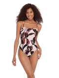 Steve Madden Womens Bandeau One Piece Swimsuit Chloette Orchid Pink Multi M