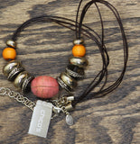 Chico's Strand Cord Accent Bead Fashion Necklace Brown / Gold Multi 20" + 4.5"