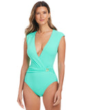 Bleu Rod Beattie Pique Ole Tank One-Piece Swimsuit Tahiti Teal Blue Green 12