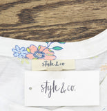 Style & Co. Cotton Printed Henley Top 100142569MS Retro White Multi M