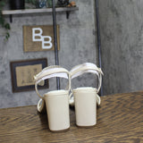 Anne Klein Beata Square Toe Dress Sandals Block Heel Bone Crinkle Off White 9M