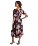 DKNY Tie-Waist Ruched Puff Sheer Sleeves Dress Raisin Purple Multi 4